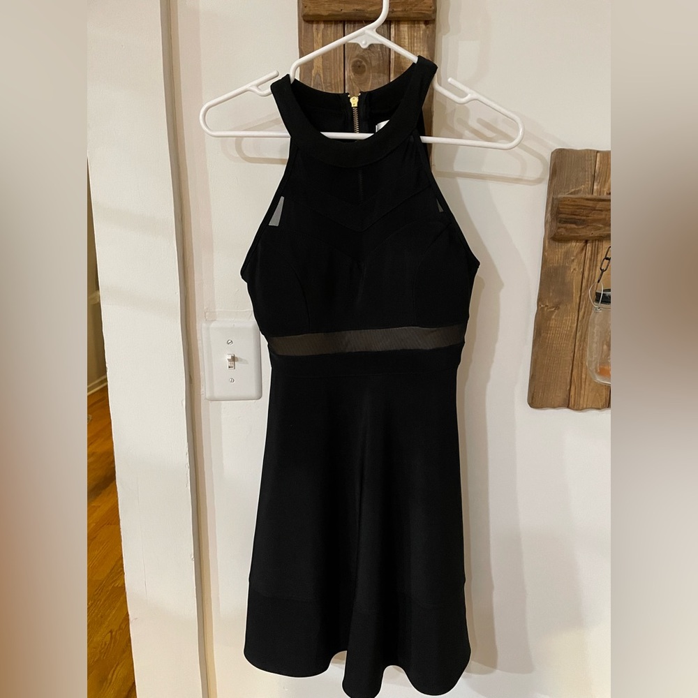 Black high neck dress with zip up back